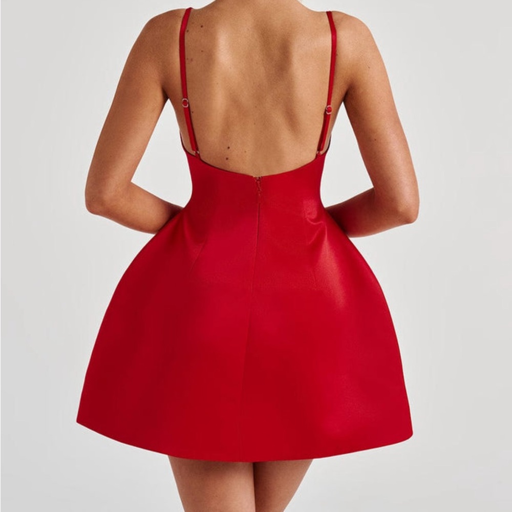 Red Satin Sculpted Mini Dress - Women - Picture 2 of 2